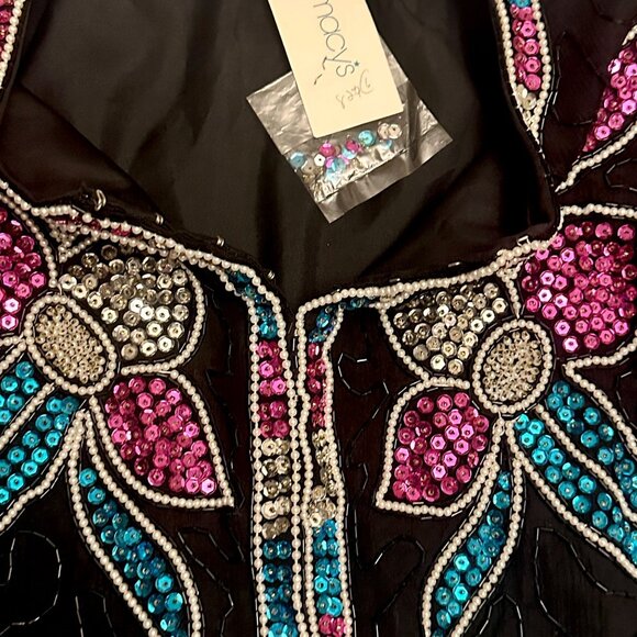 NWT Vintage Black Sequin Beaded Floral Jacket 100% Silk Size Large by Stenay - Picture 6 of 14